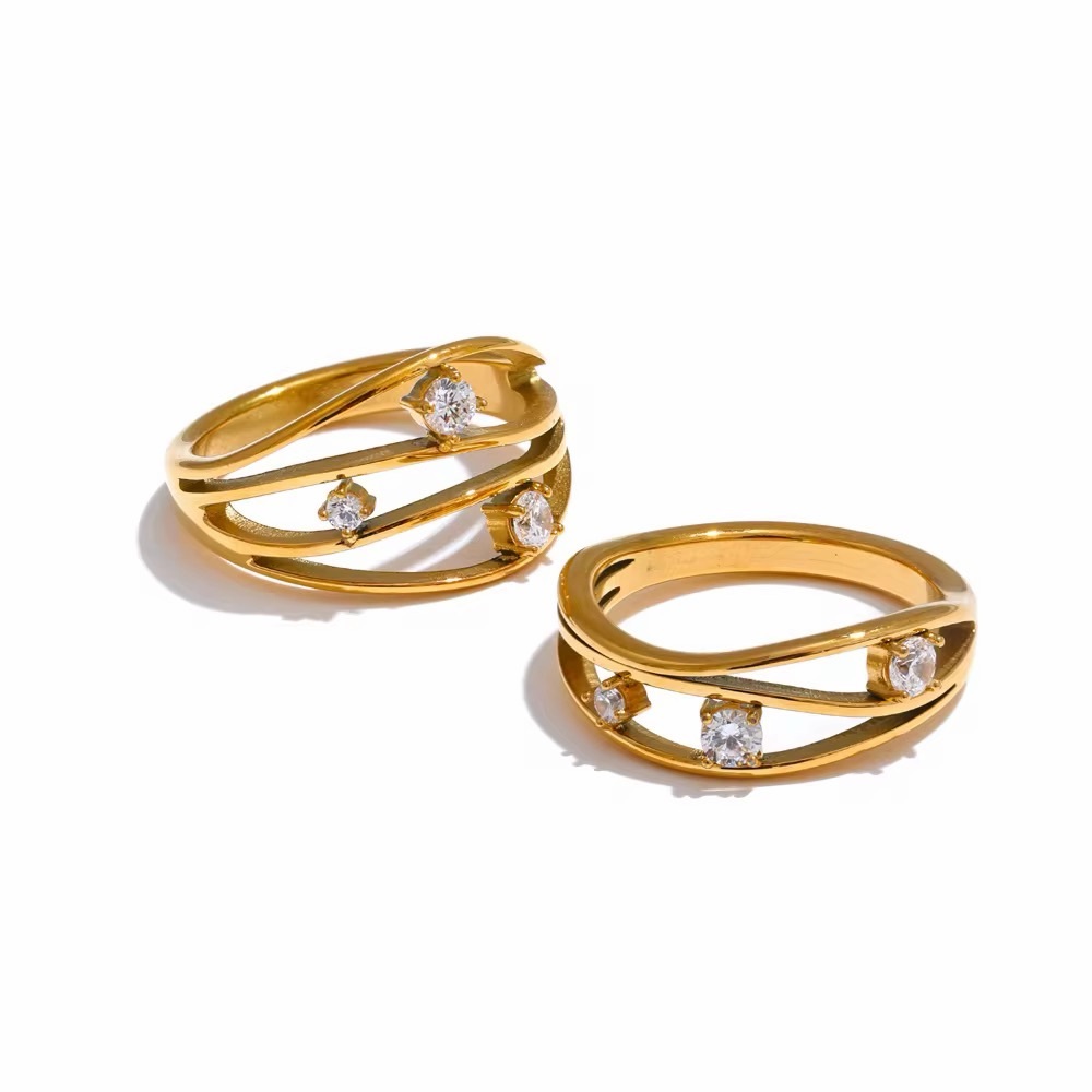 18K Gold Plated  Stainless Steel Multi Band Ring